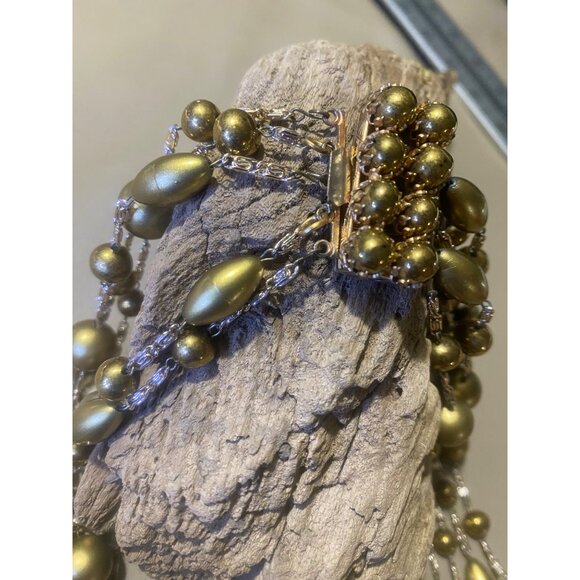 Vintage Classic Multi 4 Strand Gold Tone Beaded Necklace Box Ornate Clasp - Picture 3 of 12